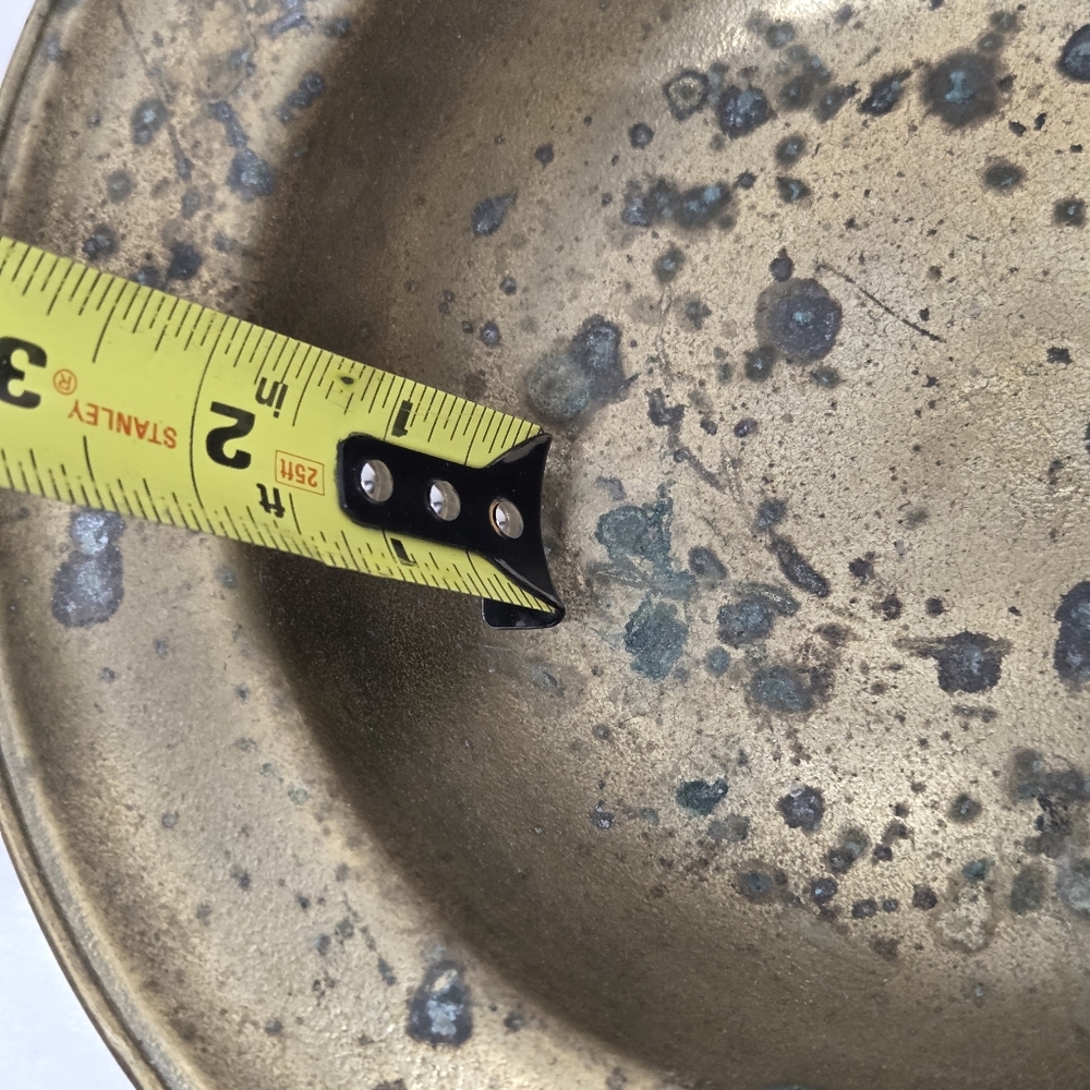 Vintage/Antique Solid Brass Shallow Bowl Patina 8.5"  Heavy Rustic Farmhouse - Picture 7 of 9